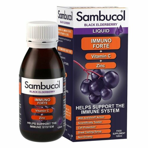 Иммунный комплекс для улучшения здоровья Sambucol black elderberry 120 мл.