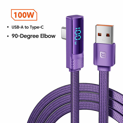 Кабель USB-A на угловой Type-C, Toocki, 100 Вт, 6A, кабель для передачи данных, цифровой дисплей