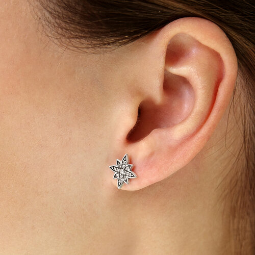 Серьги пусеты VitaCredo, серебро, 925 проба, оксидирование, фианит, размер/диаметр 10 мм, длина 1 см, серебряный