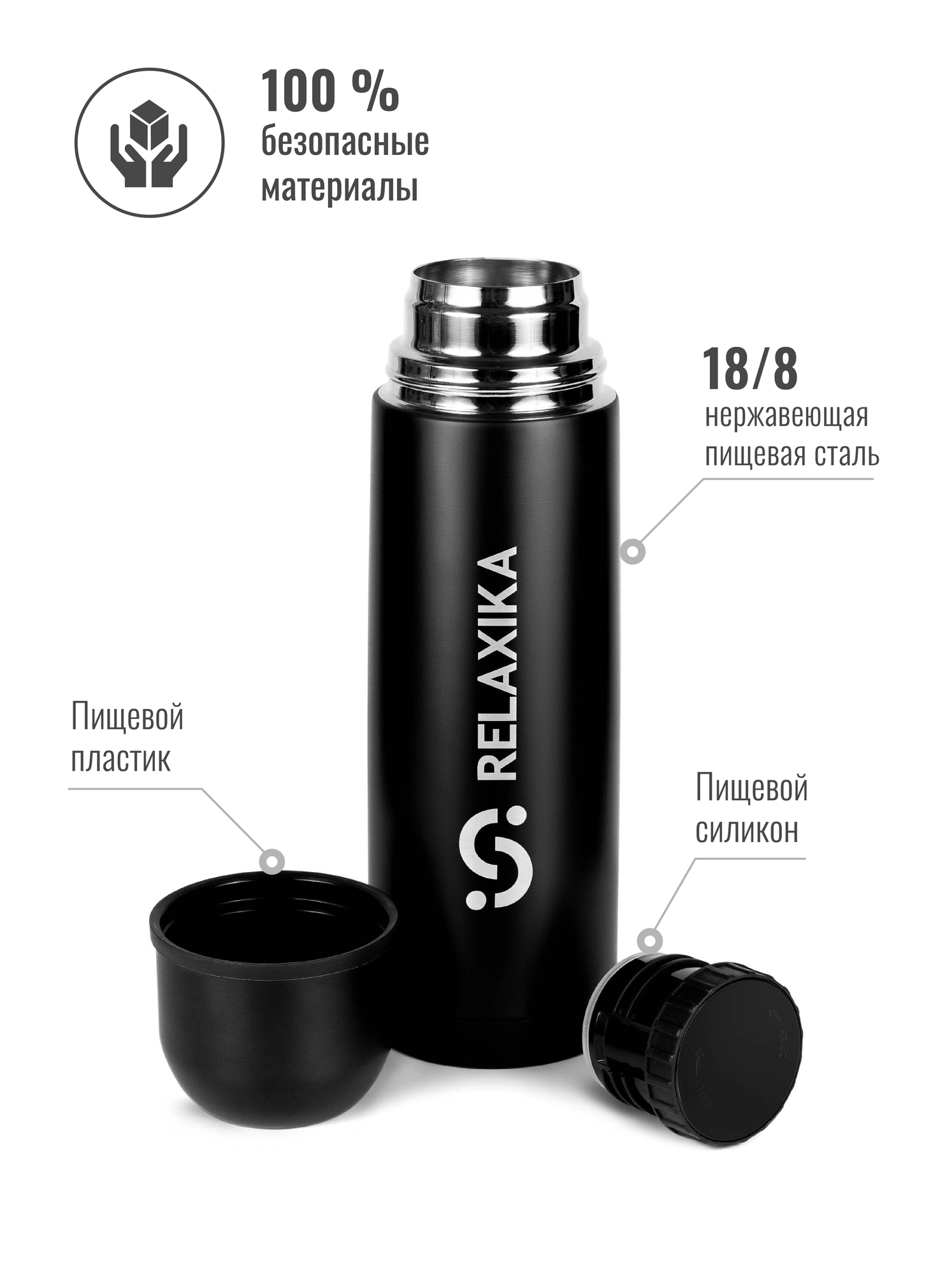 Термос Relaxika + стикерпак Красоты России 750ml Black R101.750.2 - фотография № 3