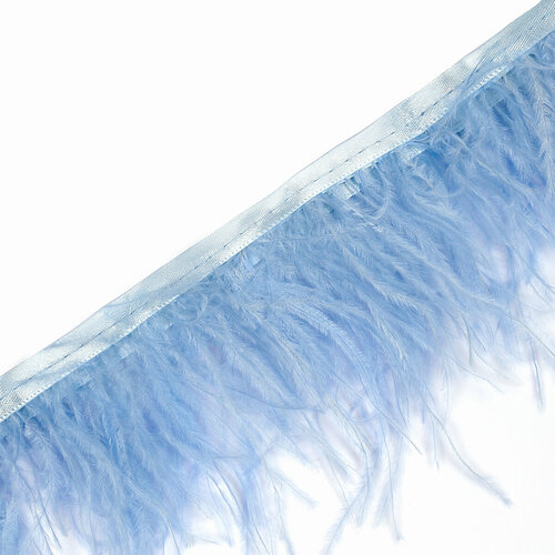 Перья на ленте Страус арт. FBY-08-114 шир.8см цв. нежно-голубой уп.2м