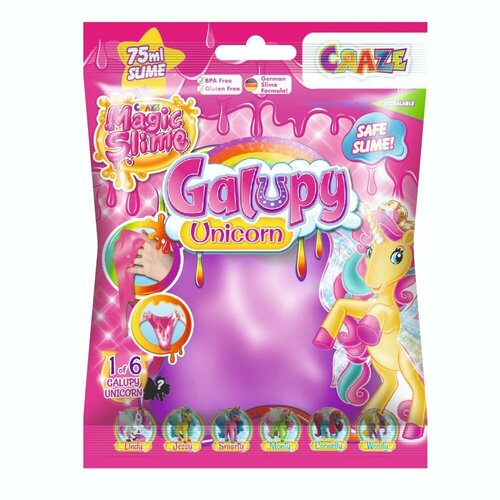 Слайм CRAZE Magic Slime Galupy с жемчужным блеском и игрушкой в форме единорога, розовый, 75 мл