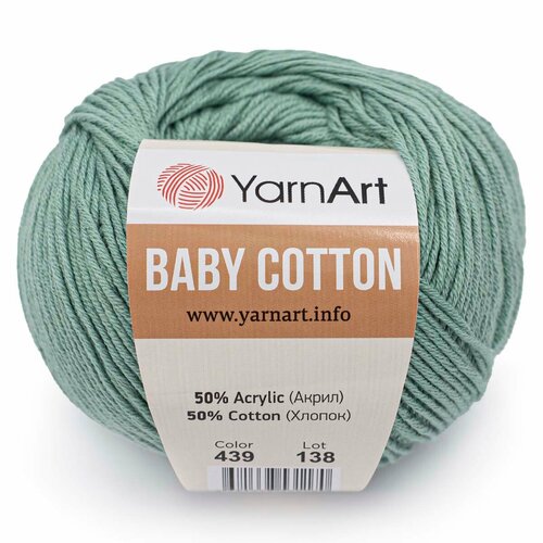 фото Пряжа для вязания yarnart 'baby cotton' 50гр 165м (50% хлопок, 50% акрил) (439 зеленая бирюза), 10 мотков