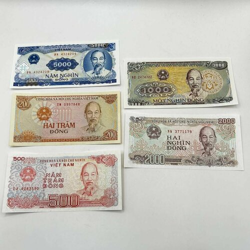 Набор из 5 банкнот, Вьетнам - 200-5000 донг, 1987-1991 год UNC! купюра вьетнам 5 донг 1985 unc pick 92