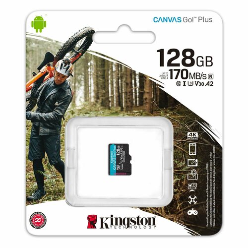 Kingston Карта памяти MicroSD 128Gb Kingston Class10 Canvas Go Plus UHS-I U3 V30 A2 (170/70 Mb/s)без адаптера