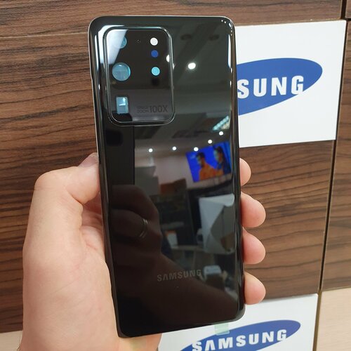 Крышка для Samsung S20 Ultra Премиум копия оригинала (заднее стекло) цвет: чёрный