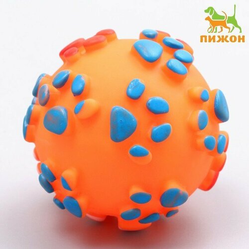 Игрушка пищащая "Мяч Лапка"для собак, 6,5 см, оранжевая (комплект из 11 шт)