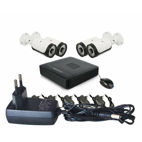 Проводной комплект видеонаблюдения для улицы - 4 FullHD камеры (рыбий глаз): SKY-2604-5M + KDM 192-2 (S14337PRO) - видеонаблюдение