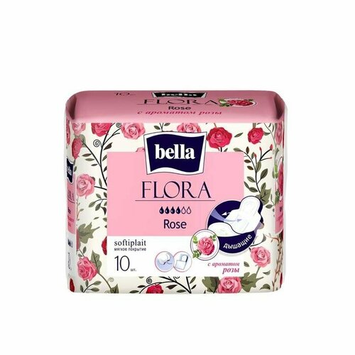 Прокладки женские гигиенические bella FLORA Rose с ароматом розы 10 шт. (комплект из 8 шт)