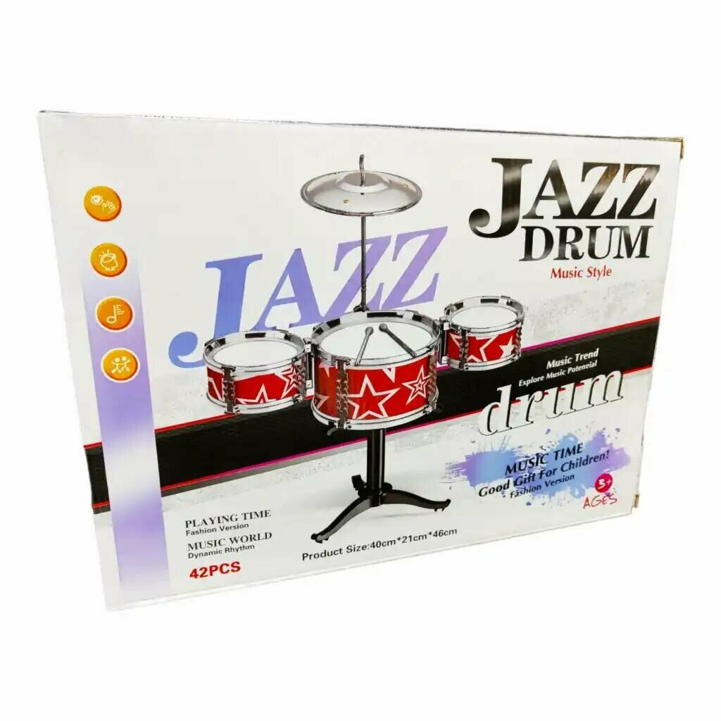 Набор барабанов Jazz DRUM для детей / Детская ударная установка Jazz Drum, 3 барабанов, тарелка, палочки