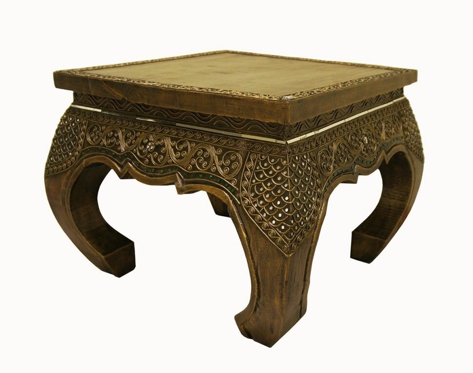 фото Журнальный столик с инкрустацией Таиланд из массива дерева Манкипод 41х50х50см