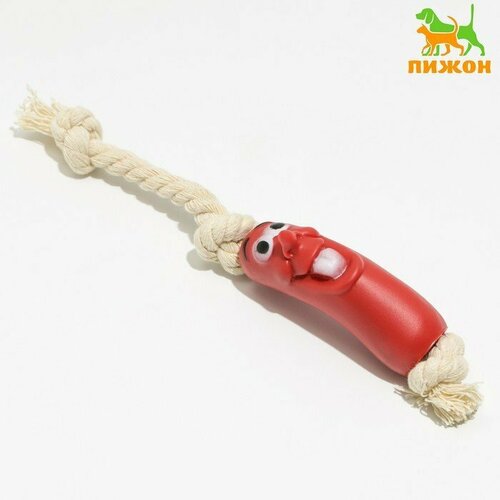 Игрушка Весёлая сосиска на верёвке для собак, 14 см (комплект из 12 шт) игрушка весёлая сосиска на верёвке для собак 14 см