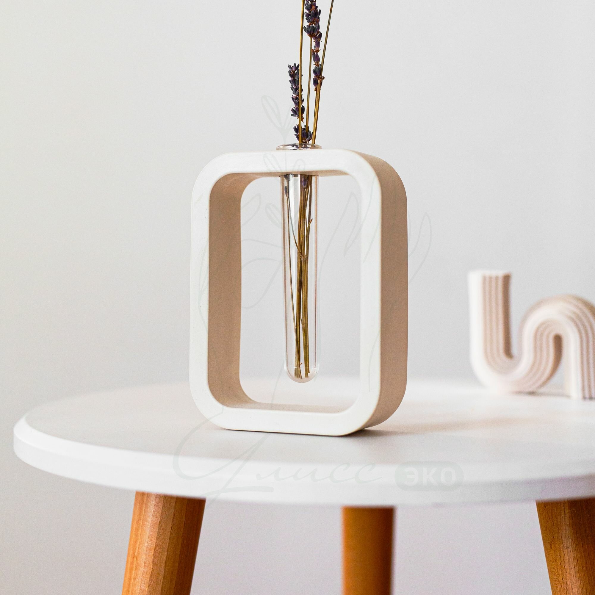 фото Ваза "Эллипс" из гипса с колбой для сухоцветов, серая, лак, 14 см