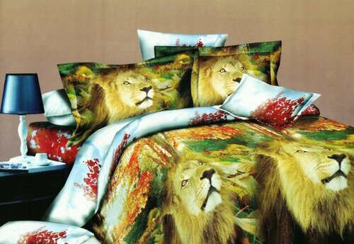 Семейное постельное белье полисатин 3D песочное с львами