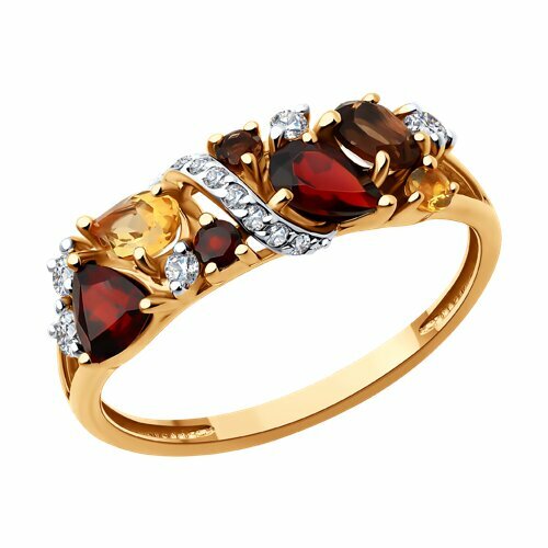 Кольцо Diamant online, золото, 585 проба, гранат, фианит, раухтопаз