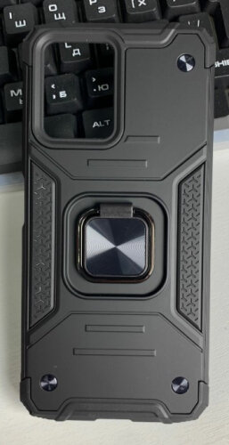 Защищенный чехол DF для Apple iPhone 15 Pro Max, с магнитом и кольцом, iArmor-10, черный