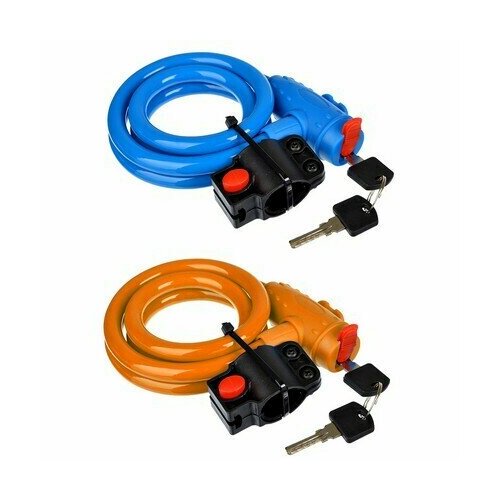 фото Замок велосипедный противоугонный, 12x1100мм, с держателем на раме велосипеда, 2 цвета optbaza