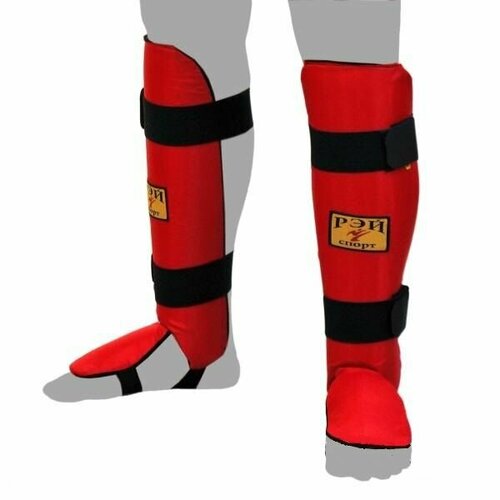 фото Щ21ах щитки на голень с язычком штрих-3, капрон, р. m (цвет красный) рэй-спорт