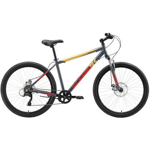 Велосипед Stark'23 Respect 26.1 D Microshift серый/красный/желтый 20 велосипед stark respect 24 1 d steel 2023 12 голубой желтый белый
