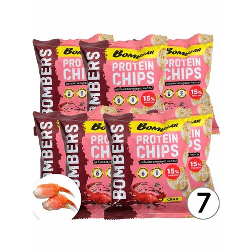 Чипсы Bombbar Protein Chips 7 x 50 г, Краб bombbar протеиновые чипсы краб 14х50г protein chips цельнозерновые