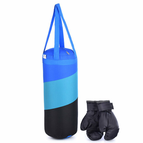 Набор для бокса: груша 50см х Ø20 см. с перчатками. Три цвета синий-бирюзовы-черный, ткань 