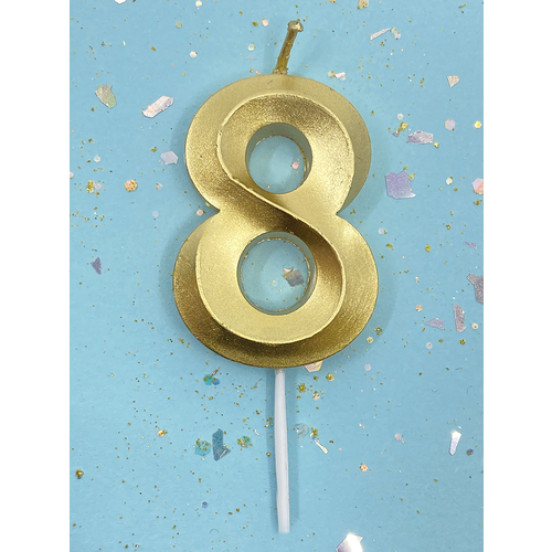 Свеча для торта парафиновая Riota для торта Золотая Цифра 8, 5 см, 1 шт