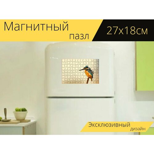 Магнитный пазл Зимородок, птица, филиал на холодильник 27 x 18 см.