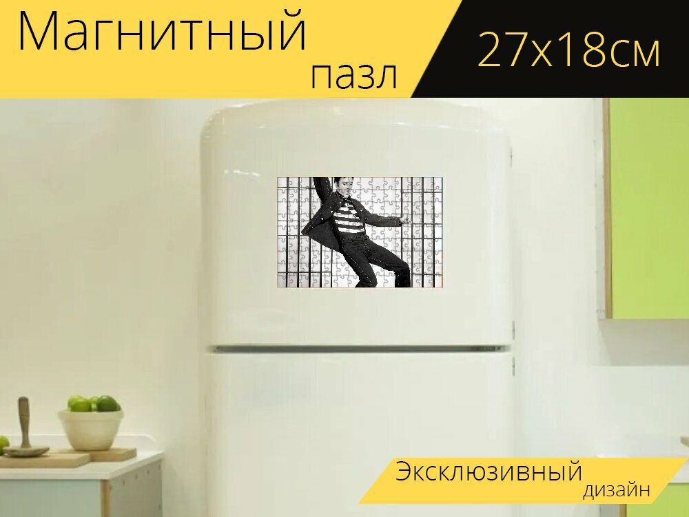 Магнитный пазл "Элвис, пресли, тюремный рок" на холодильник 27 x 18 см.