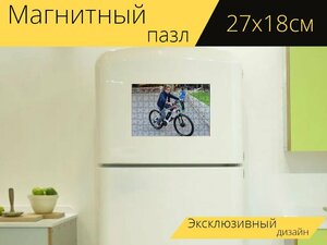 Магнитный пазл "Велосипедный мотор, электронный велосипед, горный велосипед" на холодильник 27 x 18 см.