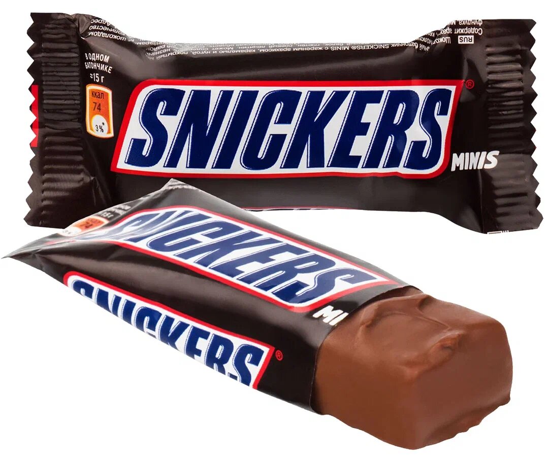 Конфеты Snickers Minis с карамелью, арахисом и нугой, 1 кг, картонная коробка