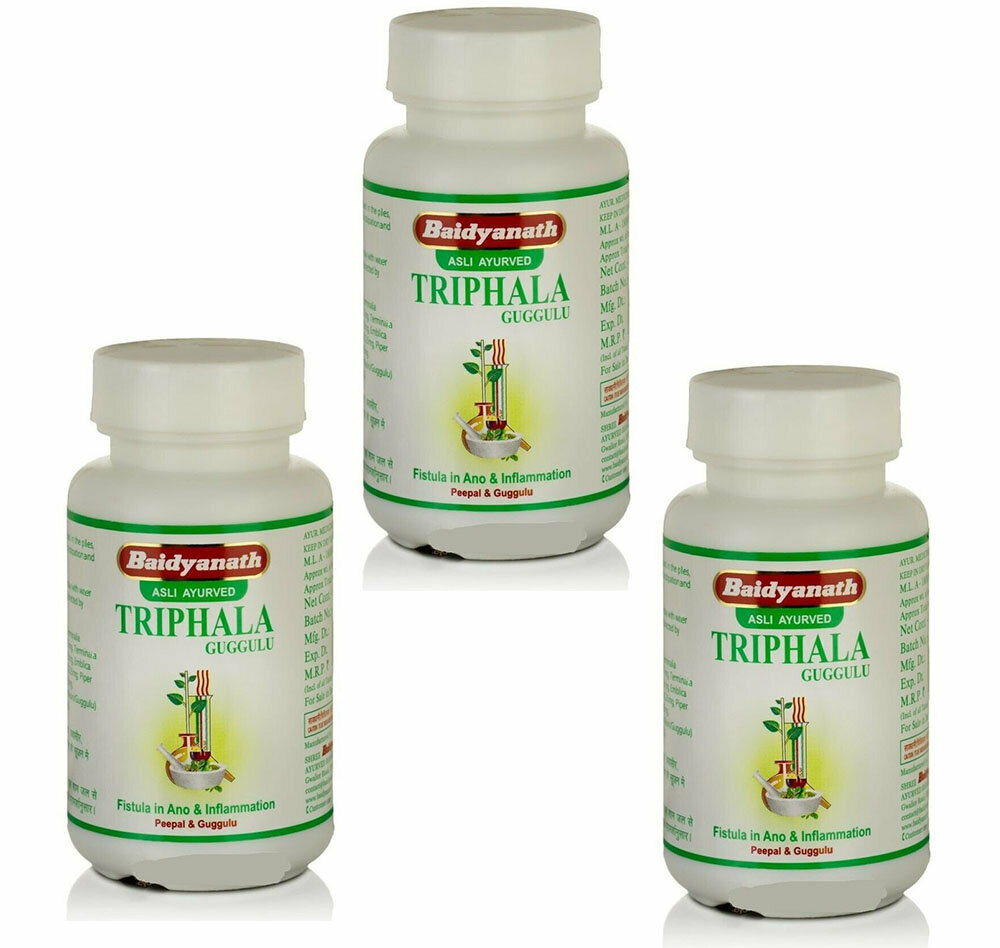 Таблетки Трифала Гуггул Байдьянатх (Triphala Guggulu Baidyanath) для очищения от токсинов, снижения холестерина, детокс, 3х80 шт.