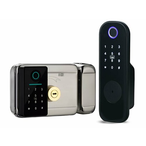 дверной смарт замок tuya smartlife дистанционное управление через приложение bluetooth сканер отпечатков пальцев биометрический с кодом пароля Биометрический Wi-Fi замок со сканером пальца на дверь - HD-com Туйя-WiFi SL(812-3) (S18478S81) - автономная работа до одного года, Tuya