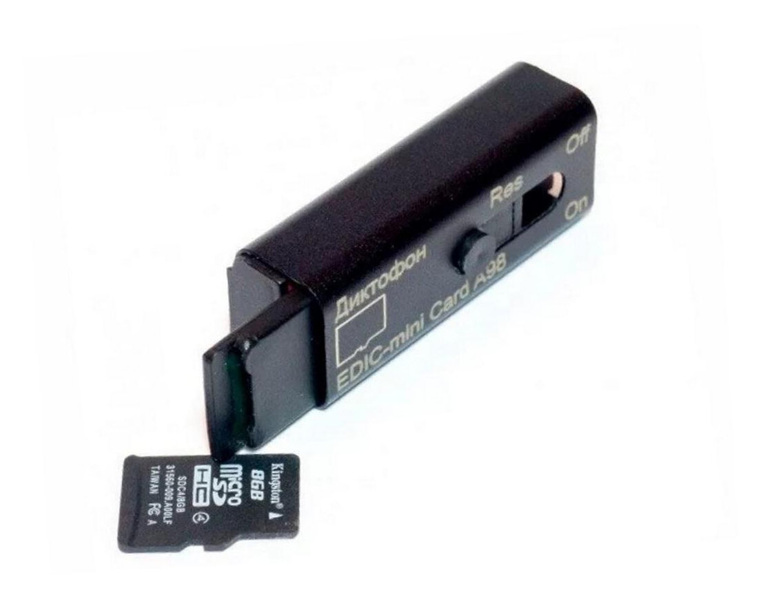 Мини диктофон для записи разговоров Edic-мини A98 (32ГБ) (Q20748EDI) + подарки (SD карта и Powerbank 10000 mAh) (VOX циклическая запись запись до
