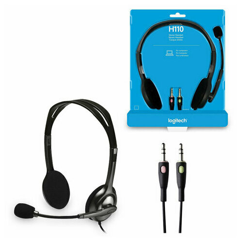 Наушники с микрофоном гарнитура LOGITECH H110 проводная компьютерная 183 м стерео 2 x mini jack 35 мм черная 981-000271 247800₽