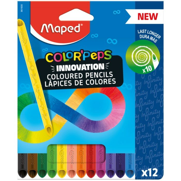 Карандаши 12 цветов Maped COLOR'PEPS INFINITY, корпус треугольный, ударопрочный грифель, в картонной коробке