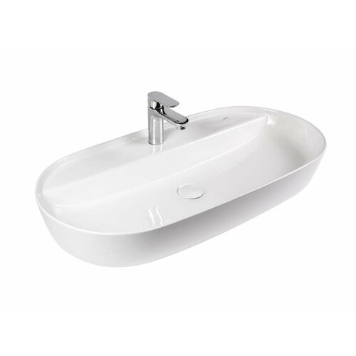 BOND S01-800 Раковина накладная овальная 80*40*14см белая с отверстием под смеситель