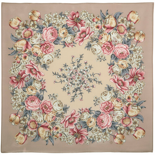 фото Платок павловопосадская платочная мануфактура,89х89 см, коричневый, желтый