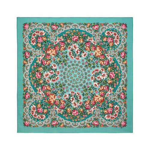 фото Платок павловопосадская платочная мануфактура, 125х125 см, бирюзовый