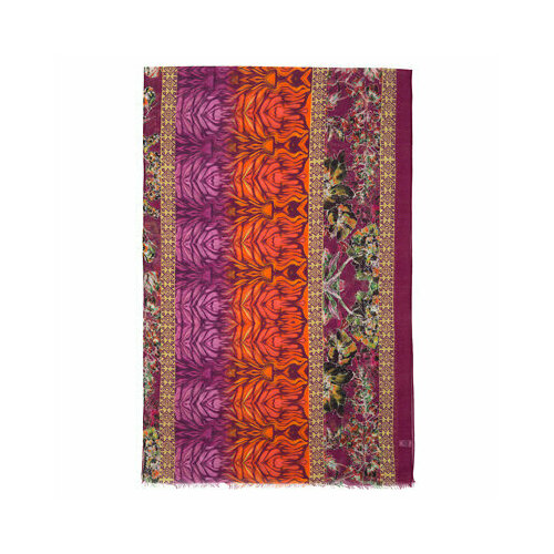 фото Палантин павловопосадская платочная мануфактура, шерсть, 230х80 см, красный, фиолетовый