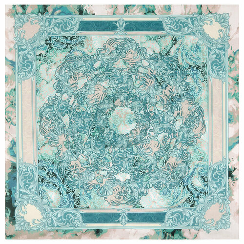 фото Платок павловопосадская платочная мануфактура,80х80 см, белый, голубой