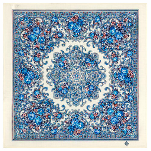 фото Платок павловопосадская платочная мануфактура,72х72 см, голубой, белый