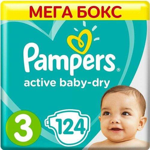 Подгузники Pampers Active Baby-Dry 6-10кг Размер 3 124шт