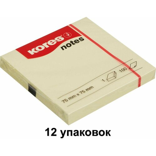 Kores Стикеры бумажные для заметок Желтые, 100 л, 75х75 мм, 12 уп