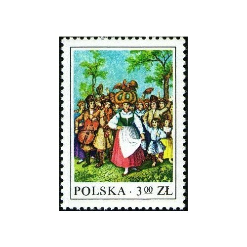 (1977-030) Марка Польша Праздник уражая Народные обычаи III Θ 1985 024 марка польша колокола народные музыкальные инструменты iii θ