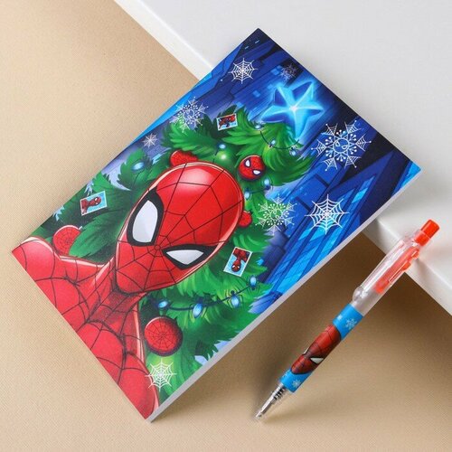 фото Канцелярский набор "с новым годом", блокнот а5, ручка, наклейки, человек-паук marvel