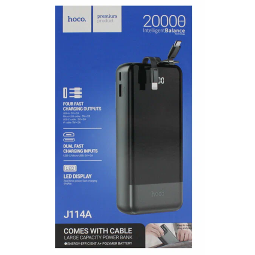 Powerbank Hoco J114A 20000mAh 1USB1USB-C с проводом Type-CLightningMicro черный 209000₽