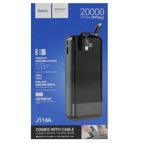 Powerbank Hoco J114A 20000mAh 1USB/1USB-C с проводом Type-C/Lightning/Micro черный