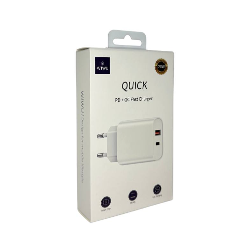 Сетевое зар. устр. WIWU Quick 1USB/1C 20W (Wi-U002) белое зарядное устройство devia smart series pd quick charger с кабелем type c lightning 18w белый