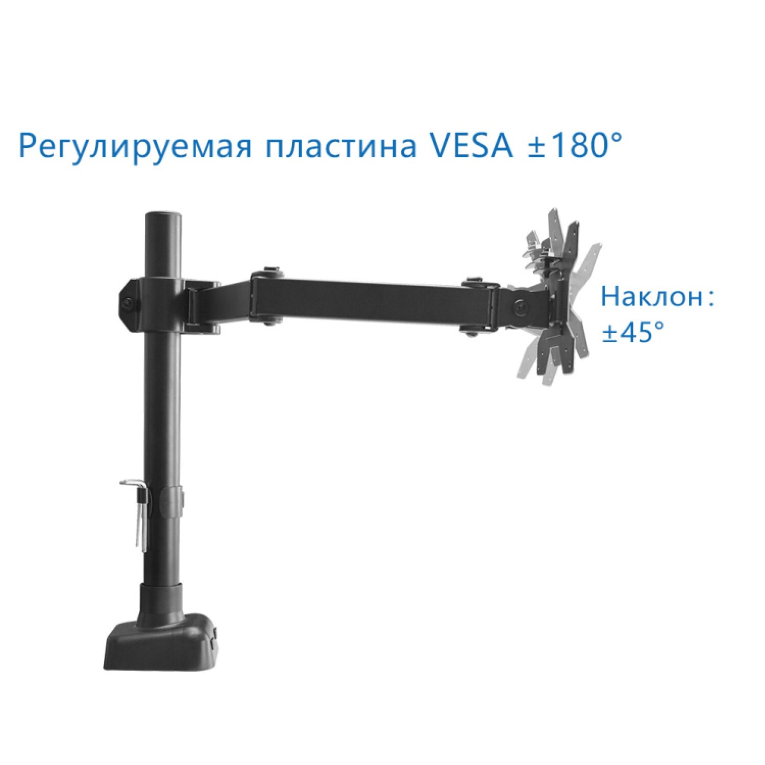 POLARLAND кронштейн для монитора 10"-32" дюймов настольный, чёрный PDM32S / до 10 кг, крепление для монитора — фото 6