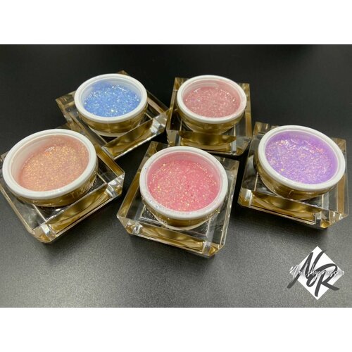 Гель с шиммером и хлопьями для маникюра, педикюра, AURORA UV , Гель 5шт /